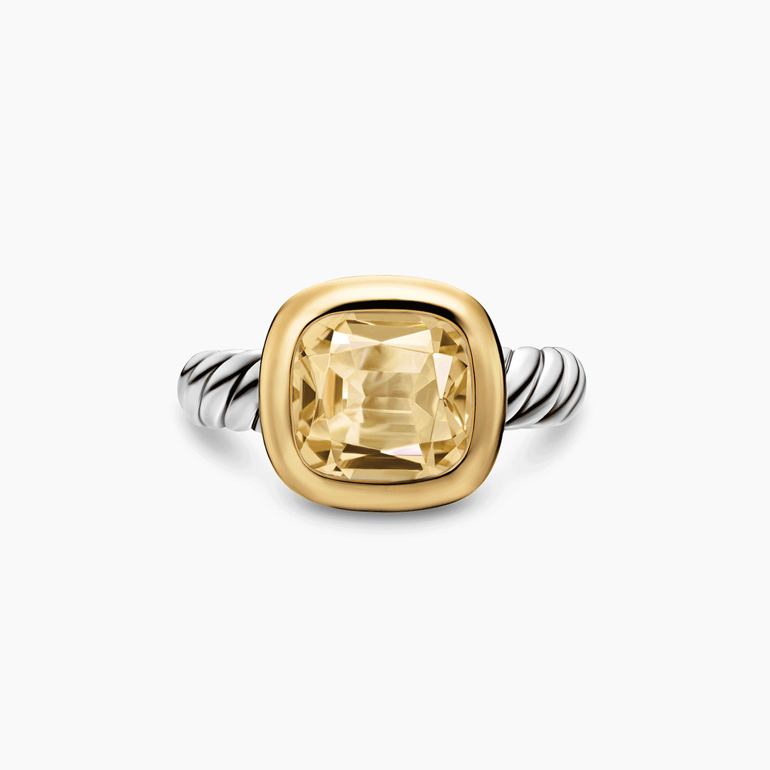David Yurman Mercer Color Stone Ring Sterling Silver with 18K Yellow Gold and Champagne Citrine, 10mm