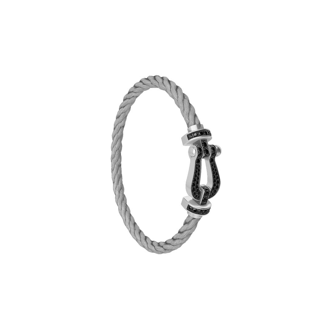 FRED FORCE 10 Steel Cord with 18k White Gold LG Full black sapphire Buckle, Exclusively at Hamilton Jewelers