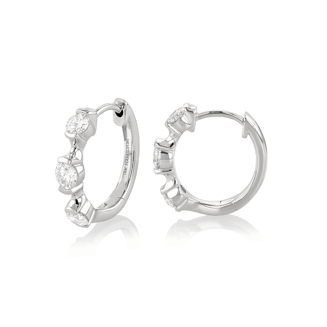 Wave 18k White Gold and .60 Total Weight Diamond Hoops