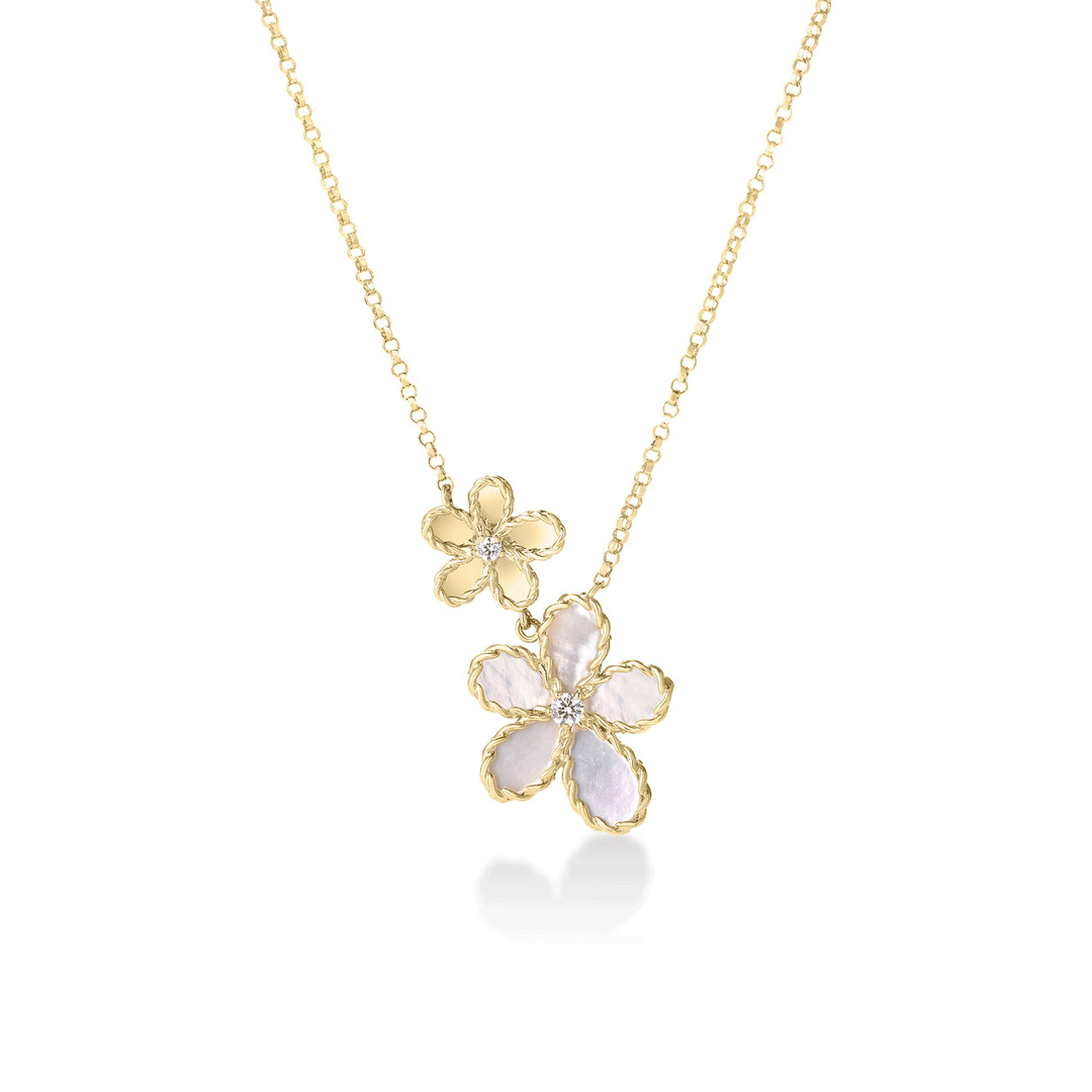 Roberto Coin Jasmine 18k Yellow Gold Mother of Pearl and Diamond Flower Necklace