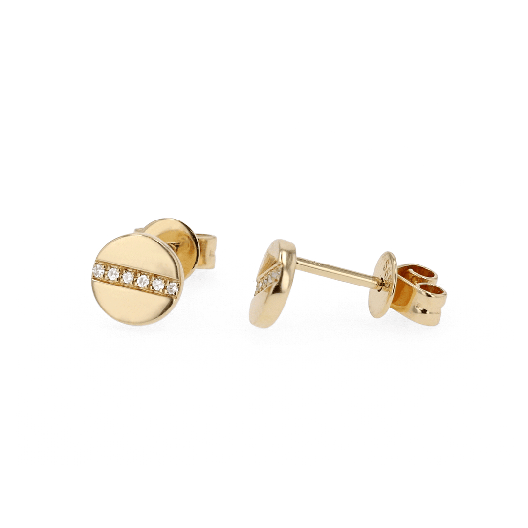 14k Gold and Diamond .03 Total Weight Disk Earrings