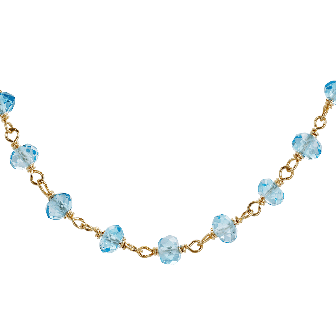 14k Yellow Gold and Blue Topaz Beads Necklace
