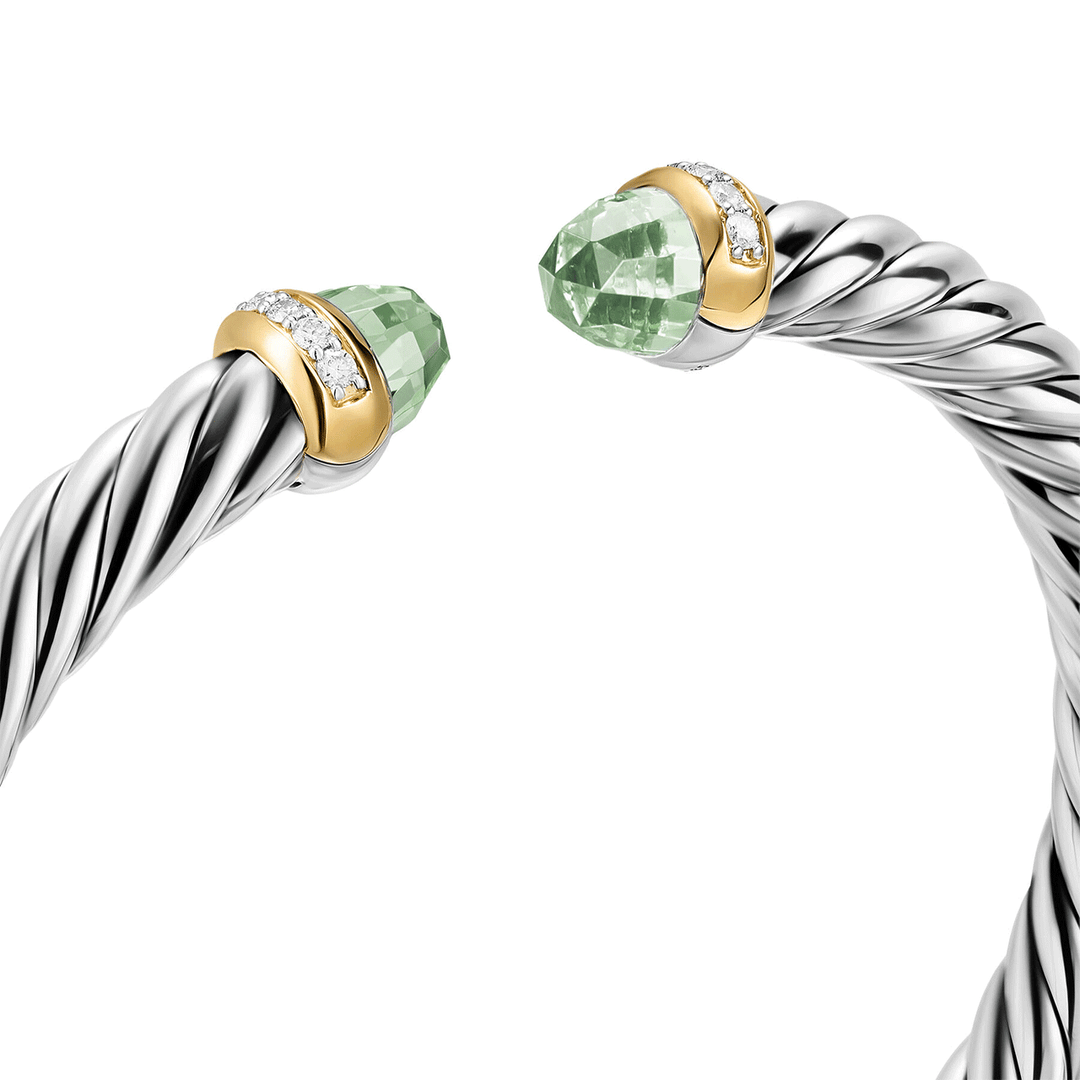 David Yurman Cable Flex Bracelet Sterling Silver with 14k Yellow Gold Domes and Diamonds, 6mm