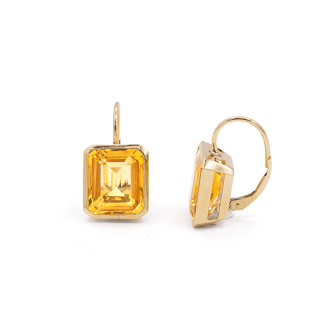 Facets 14k Yellow Gold and Citrine Bezel Earrings
