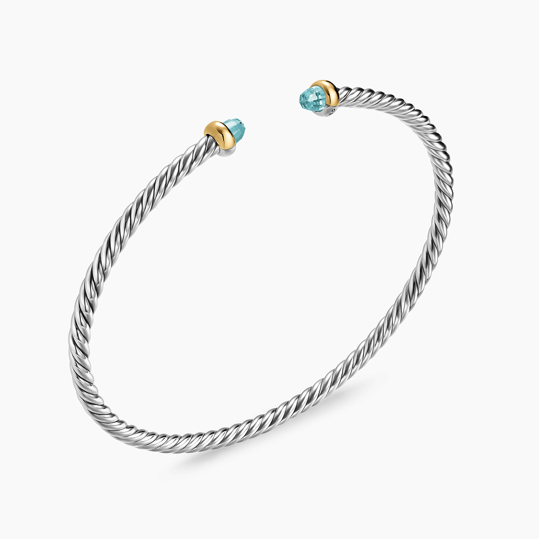David Yurman Micro Cable Flex® Bracelet Sterling Silver with 14K Yellow Gold and Aquamarine