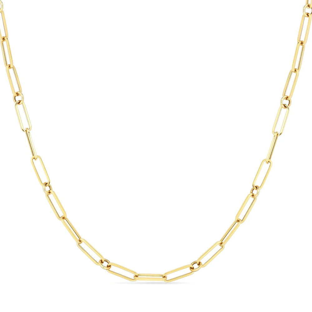 Roberto Coin Designer Gold Paperclip and Round Link Chain 22 Inch Necklace
