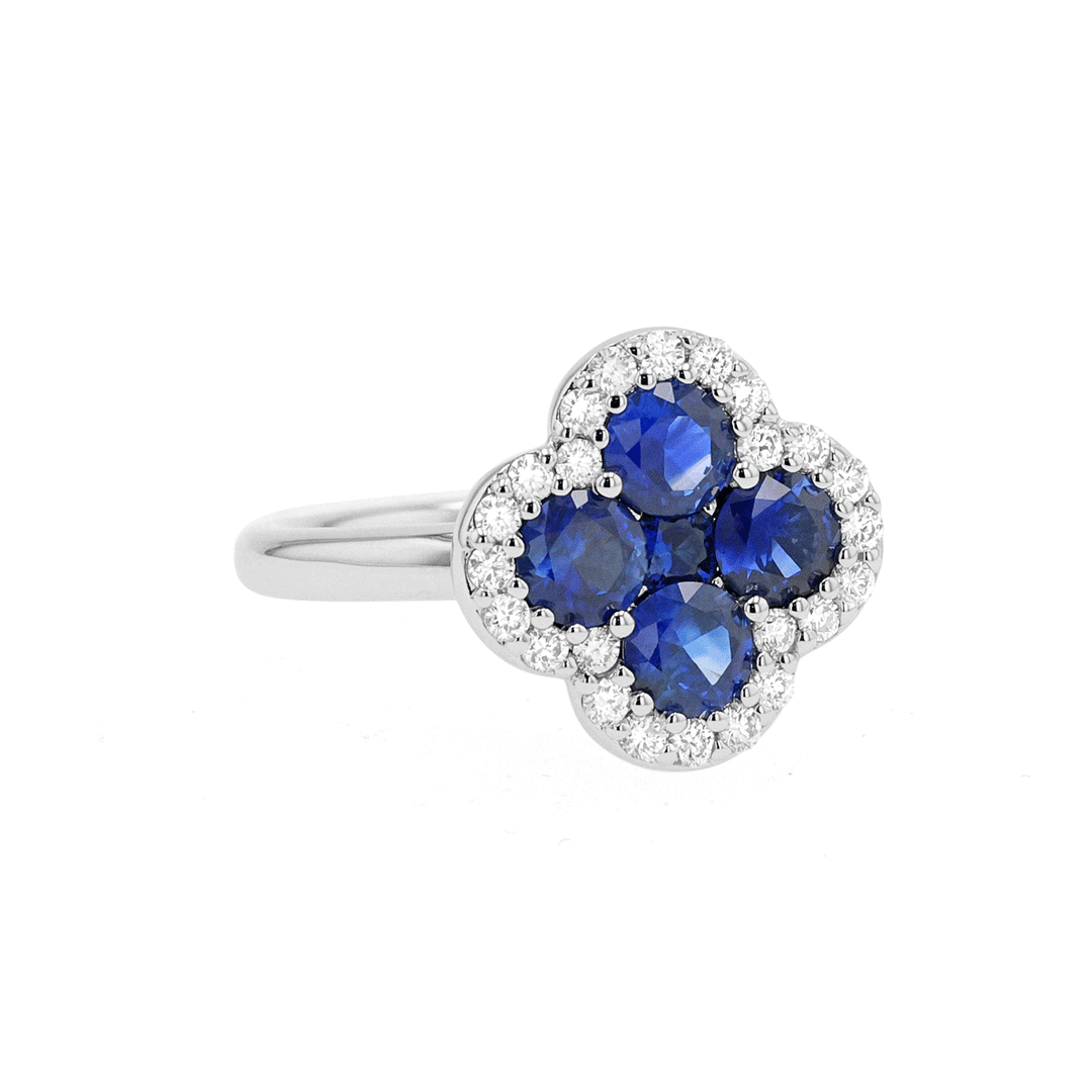 18k White Gold Sapphire 1.95 Total Weight and Diamond Flower Ring