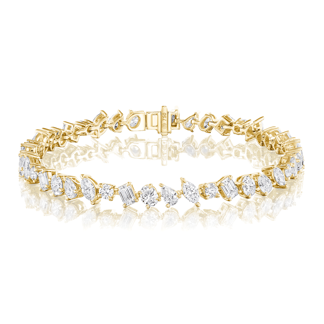 18k Gold and 6.23 Total Weight Mix Cut Diamond Line Bracelet