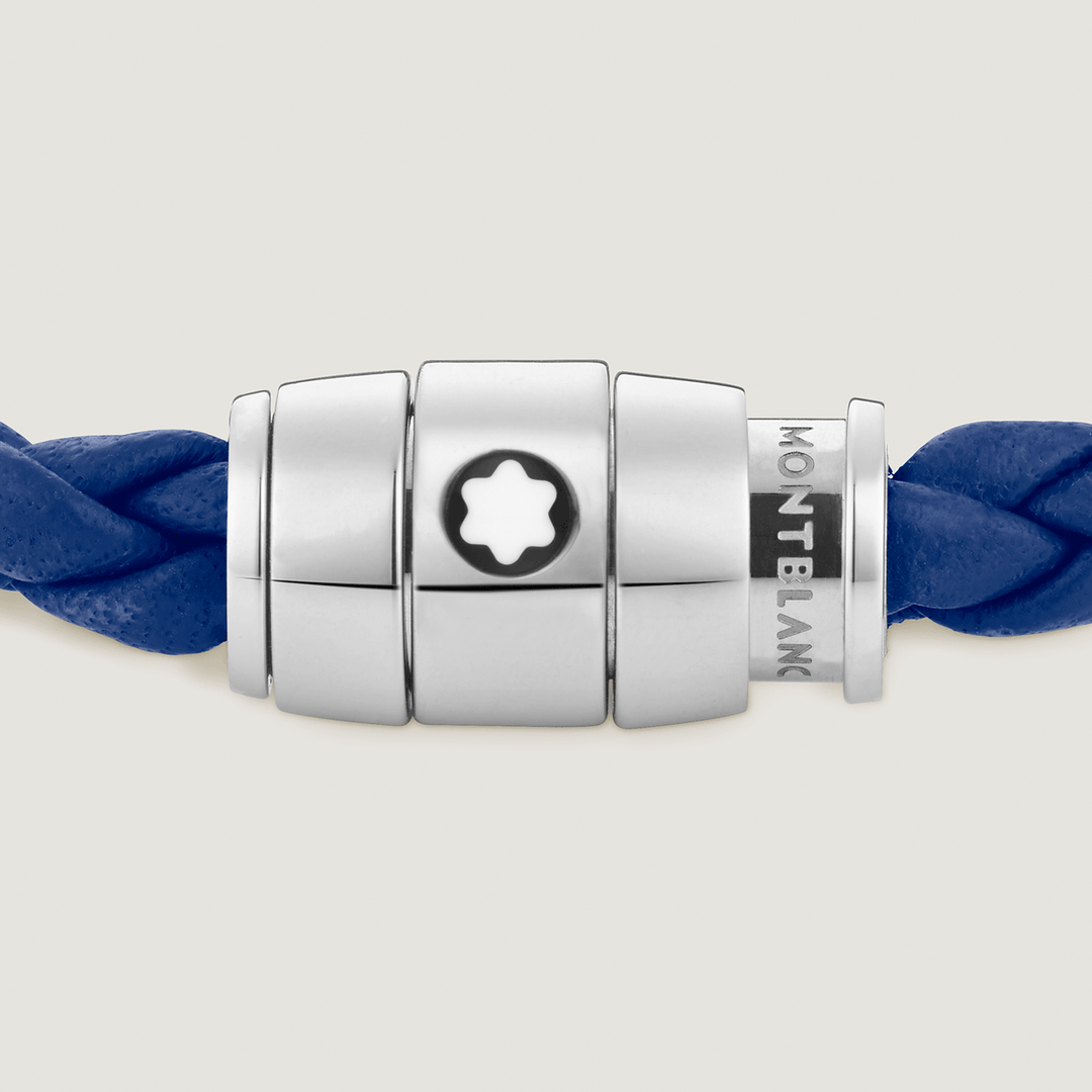 Montblanc  Steel 3 Rings Closing and Blue Leather Bracelet