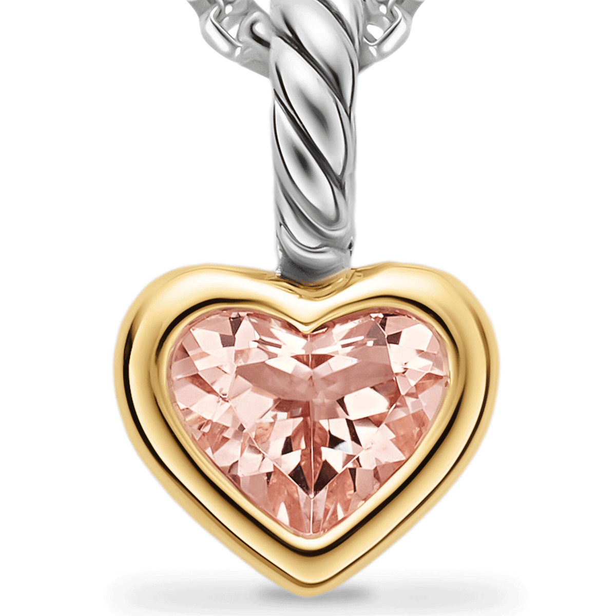 David Yurman Mini Heart Amulet Sterling Silver with 14K Yellow Gold and Morganite, 7.2mm
