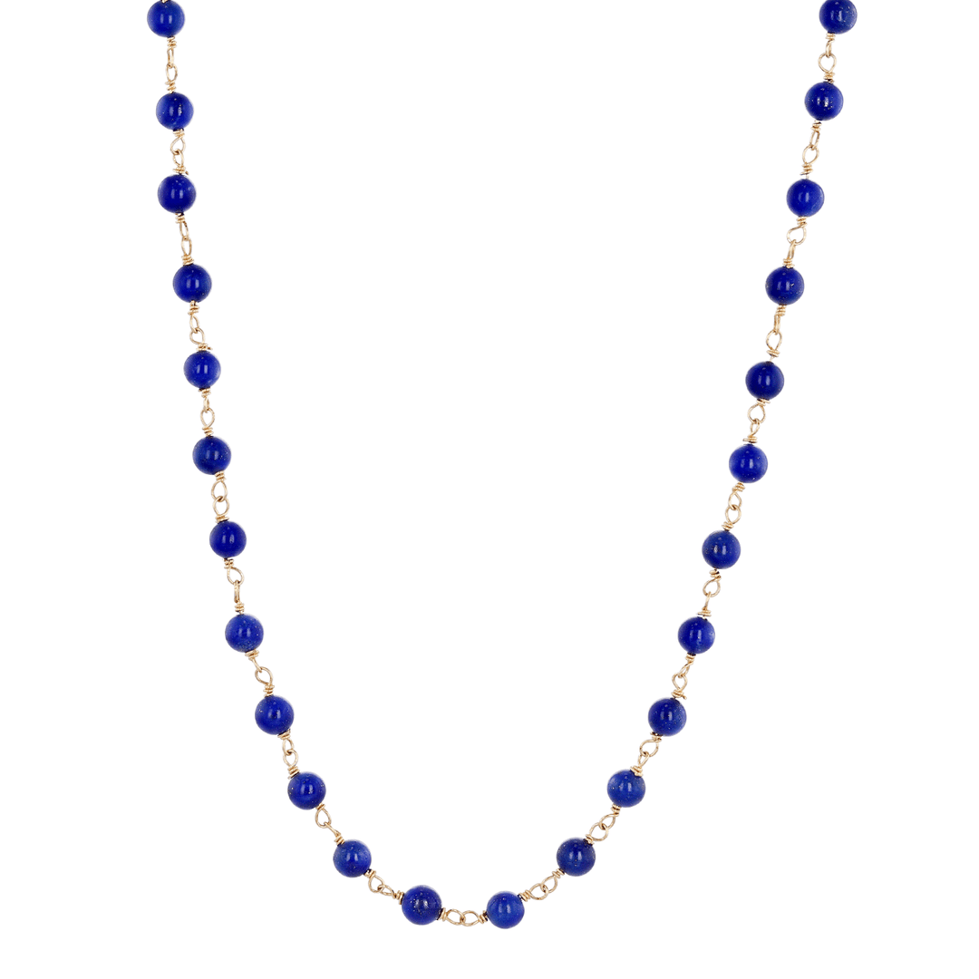 14k Yellow Gold and Lapis Lazuli Beads Necklace