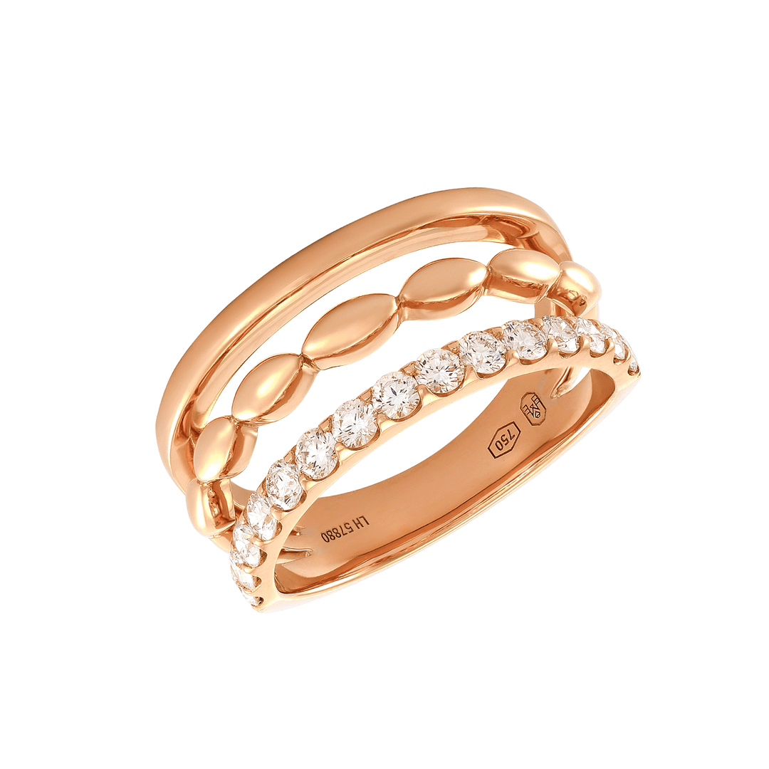 Etho Maria 18k Rose Gold and Diamond Three Row Ring