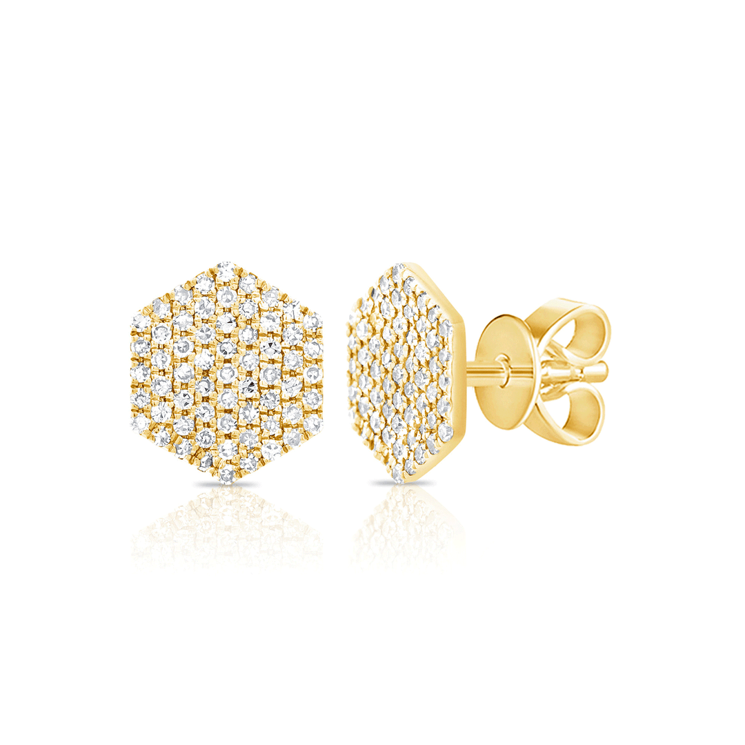 14k Yellow Gold .23 Total Weight Diamond Octagon Earrings