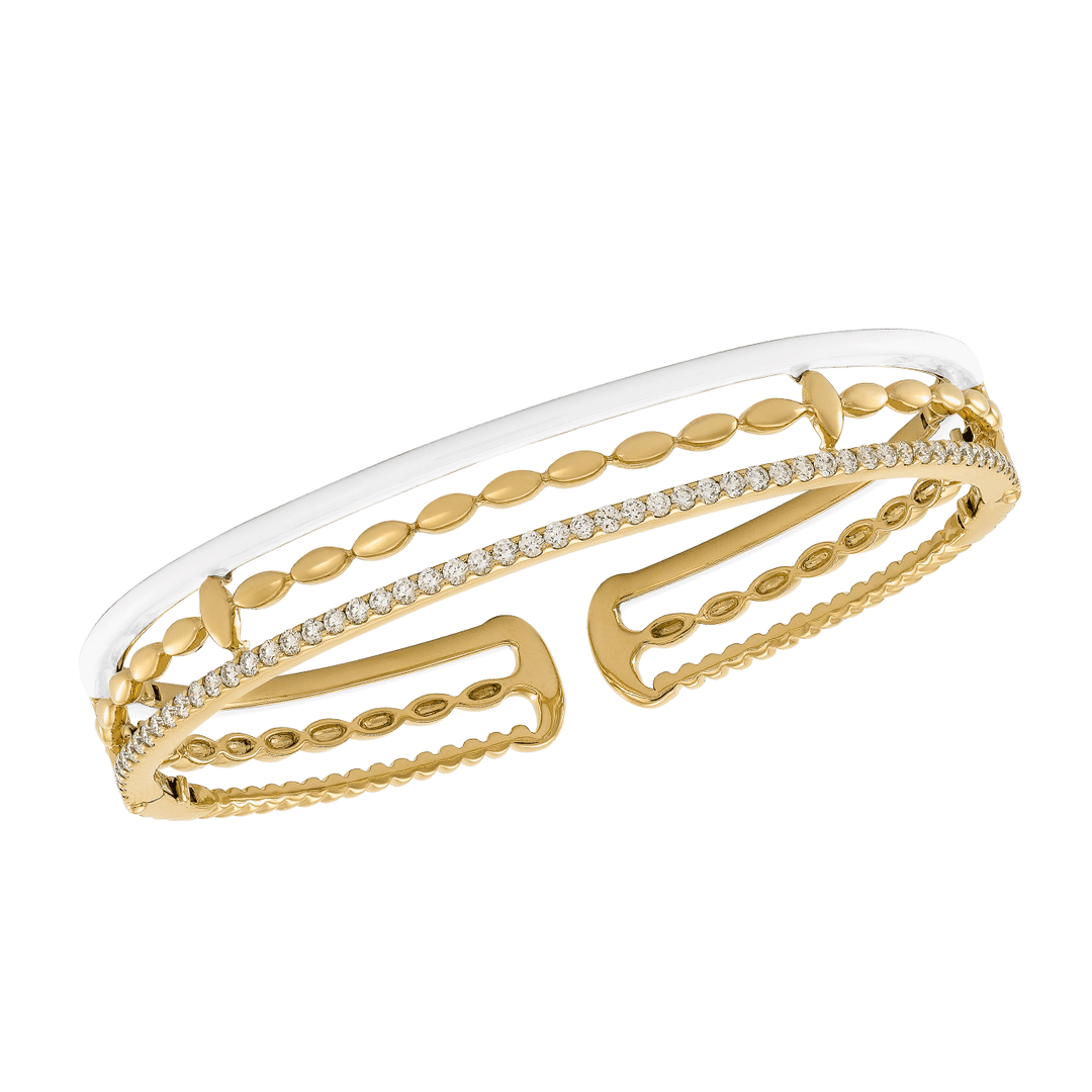 Etho Maria 18k Yellow Gold Ceramic and Diamond Three Row Cuff Bracelet