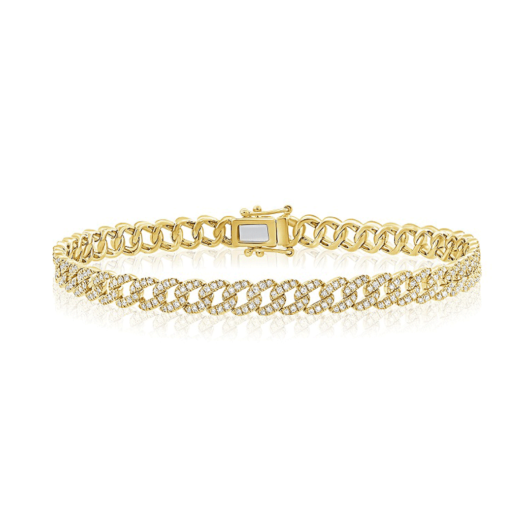 14k Yellow Gold and 1.53 Total Weight Diamond Curb Link Bracelet