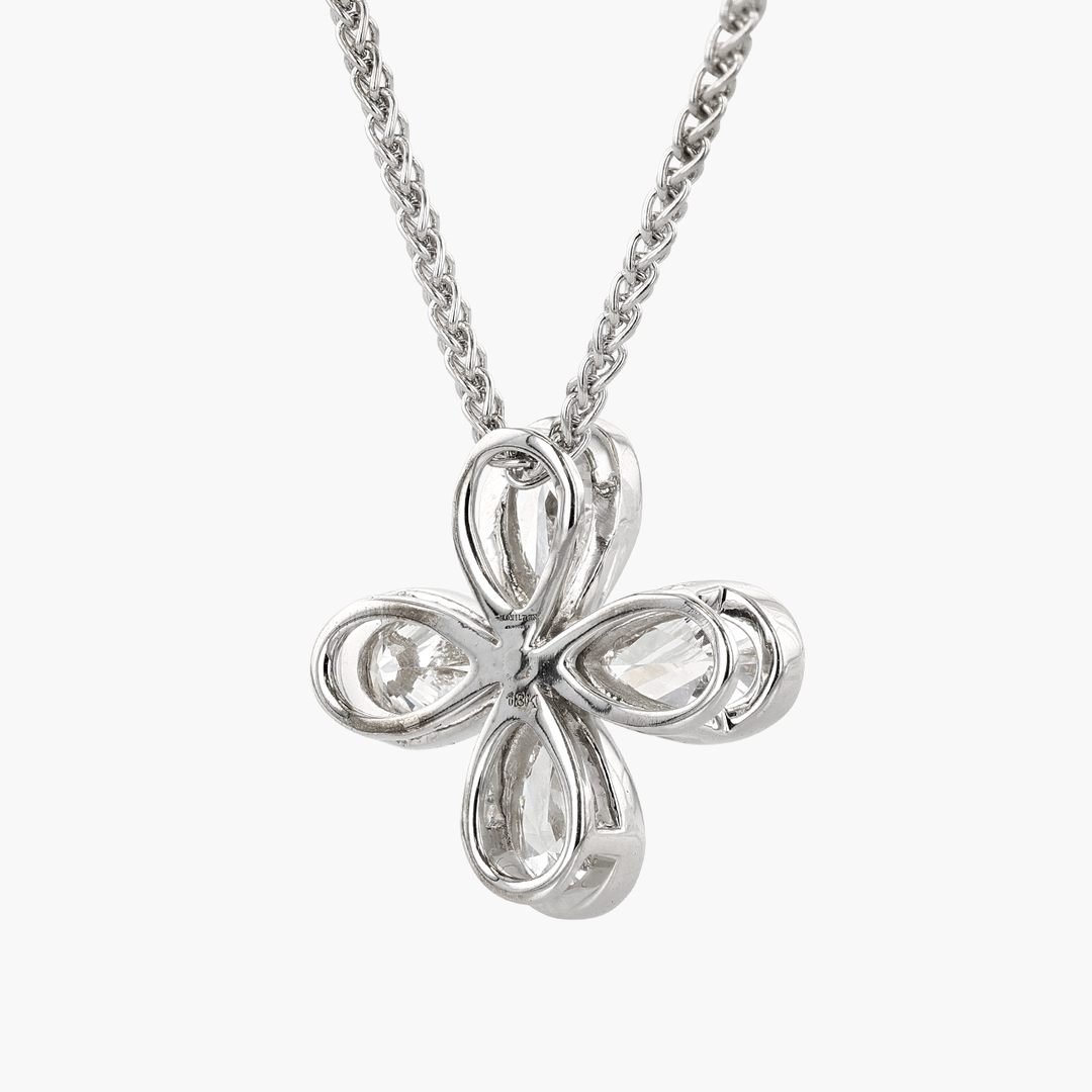 18k White Gold and Pear Shape Diamonds 1.25 Total Weight Flower Pendant