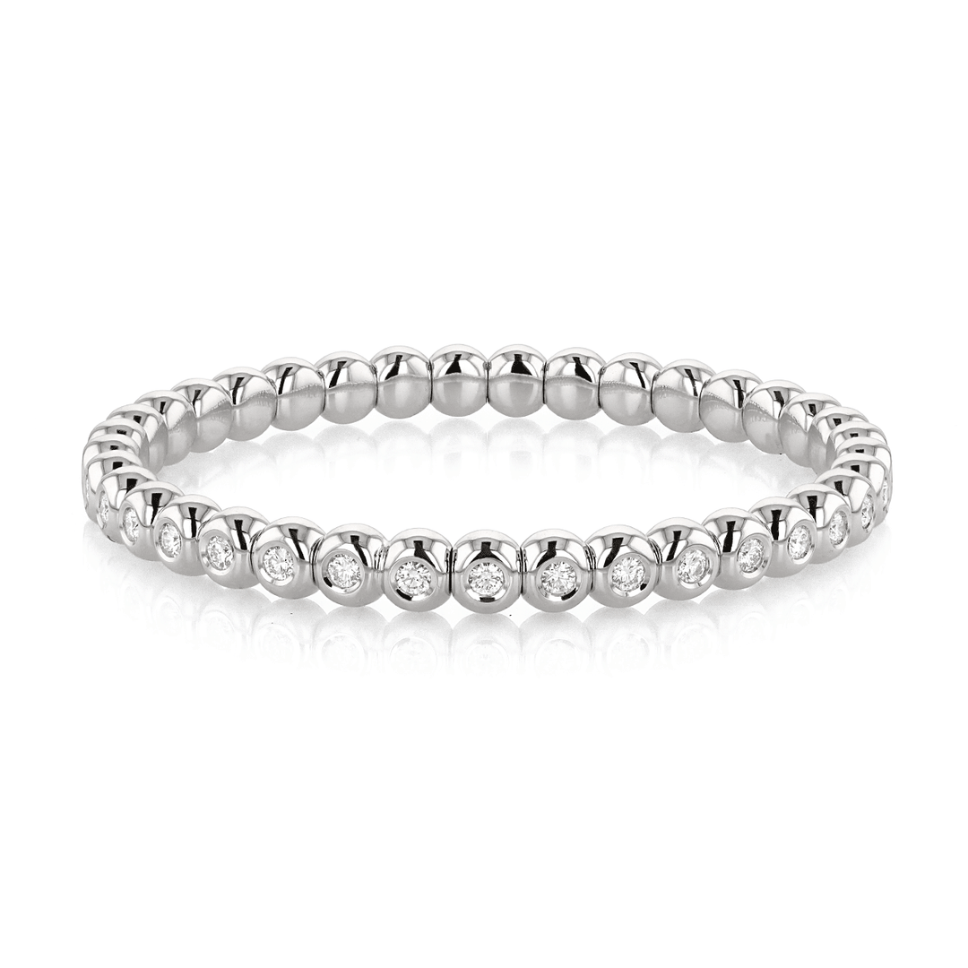18k White Gold and 1.85 Total Weight Diamond Bezel Stretch Bracelet