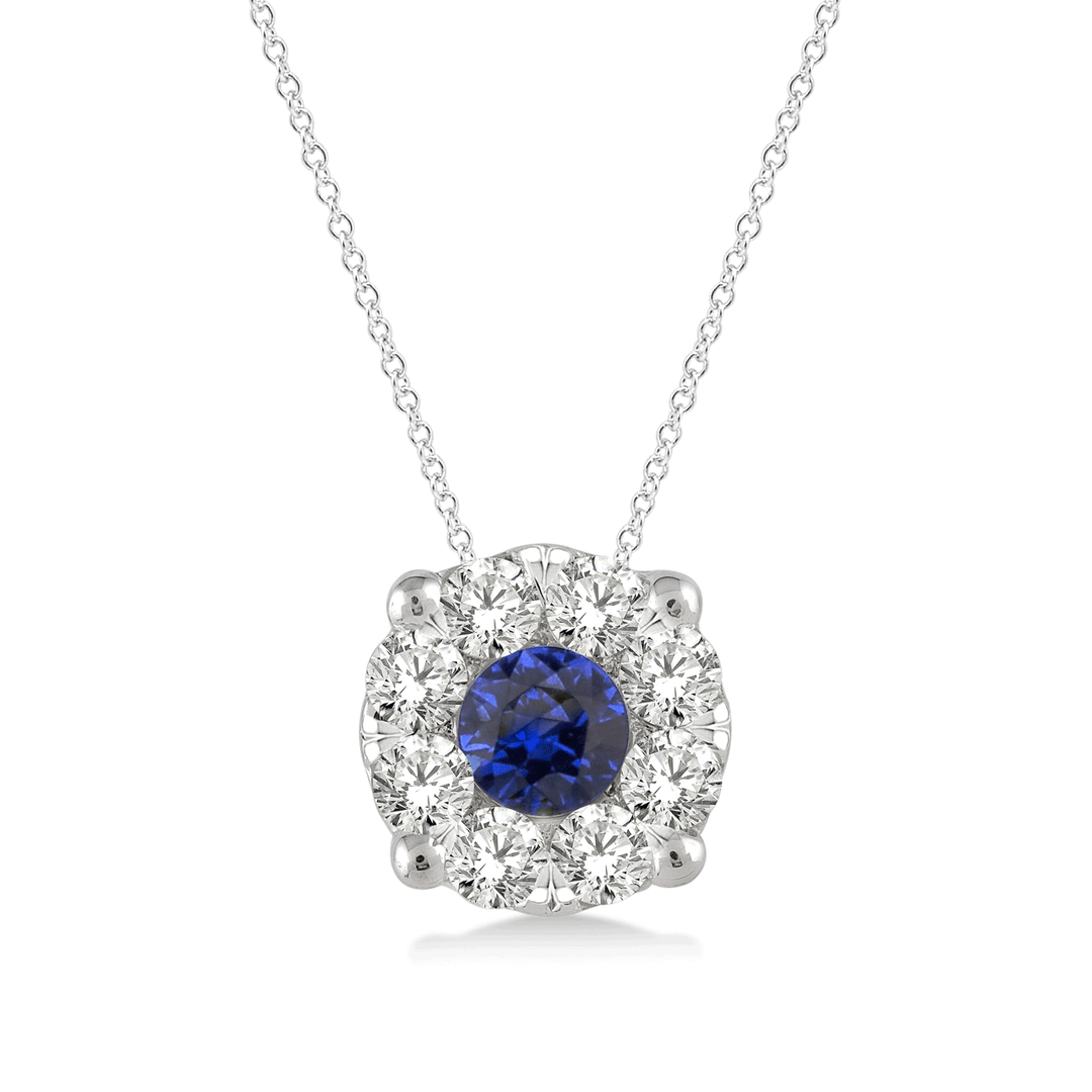 14k Gold Sapphire and Diamond .30 Total Weight Pendant