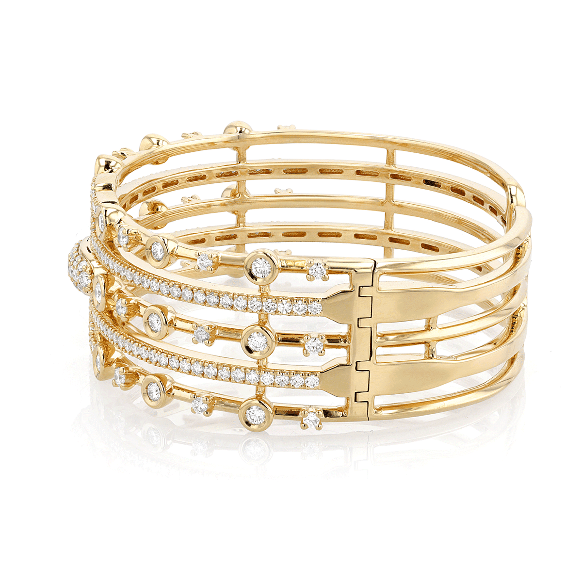 18k Yellow Gold and 3.28 Total Weight Diamond Five Row Bracelet