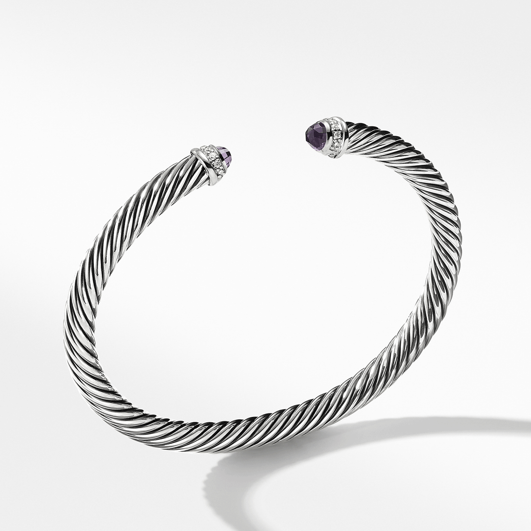 David Yurman Classic Cable Bracelet Sterling Silver with Amethyst and Diamonds, 5mm