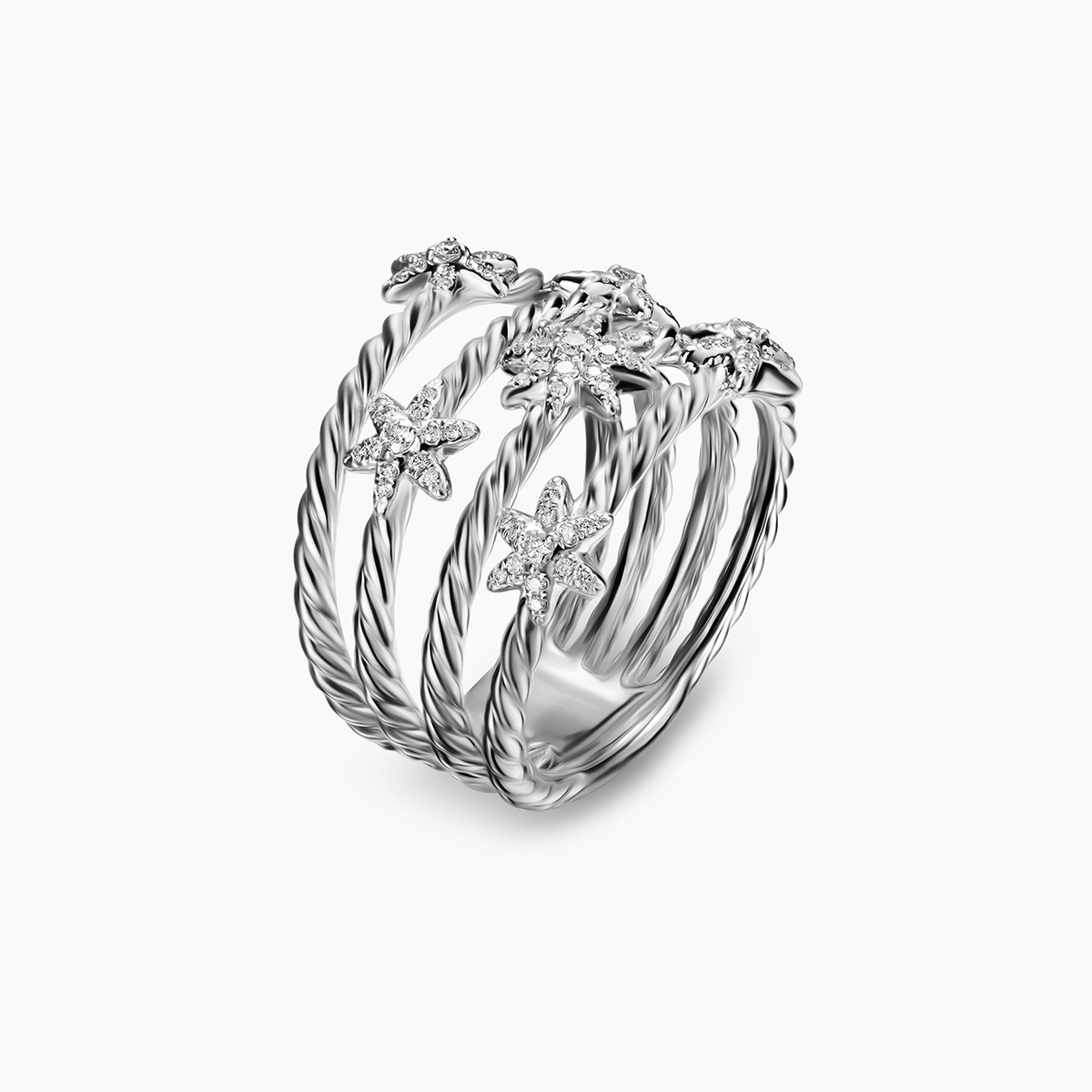 David Yurman Petite Starburst Multi Row Ring Sterling Silver with Diamonds