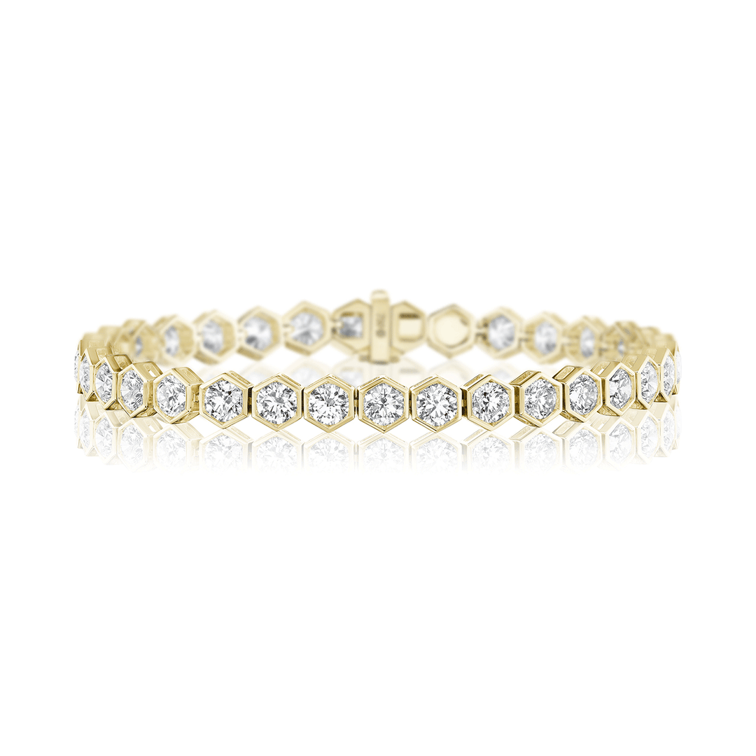 18k Yellow Gold and Diamond 3.66 Total Weight Hexagon Line Bracelet