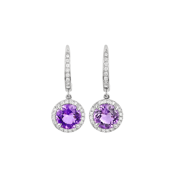 18k Gold Lisette Amethyst 2.15 Total Weight and Diamond Drop Earrings