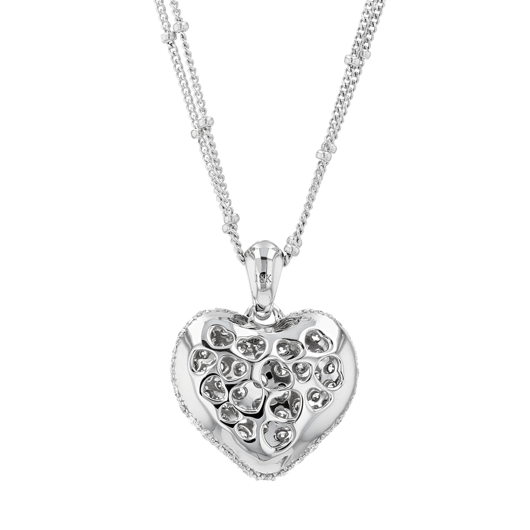 18k Gold Heart and Diamond 2.80 Total Weight Double Chain Pendant