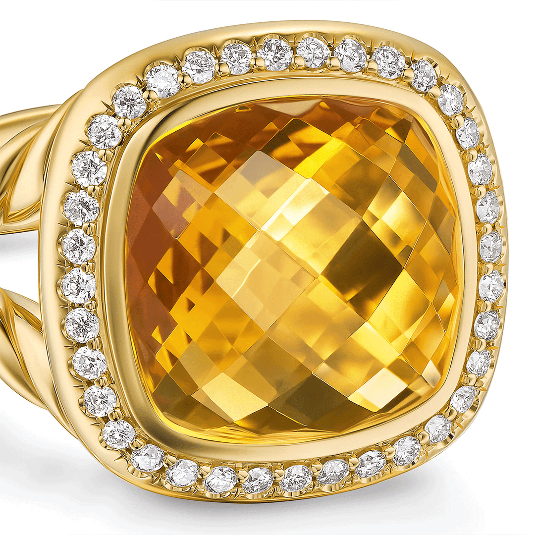 David Yurman Albion® Ring 18K Yellow Gold with Citrine and Diamonds, 11mm