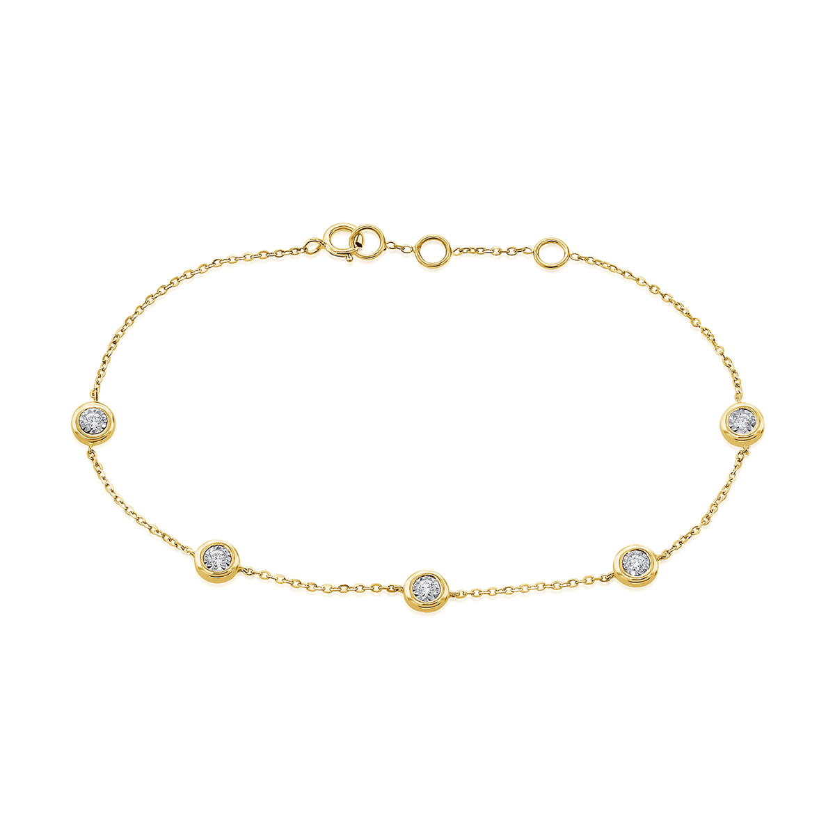14k Yellow Gold and .15 Total Weight Diamond Station Bracelet