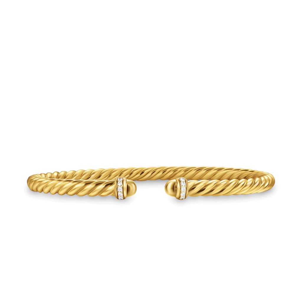 David Yurman Cablespira® Flex Bracelet 18K Yellow Gold with Gold Domes and Diamonds, 4mm Medium