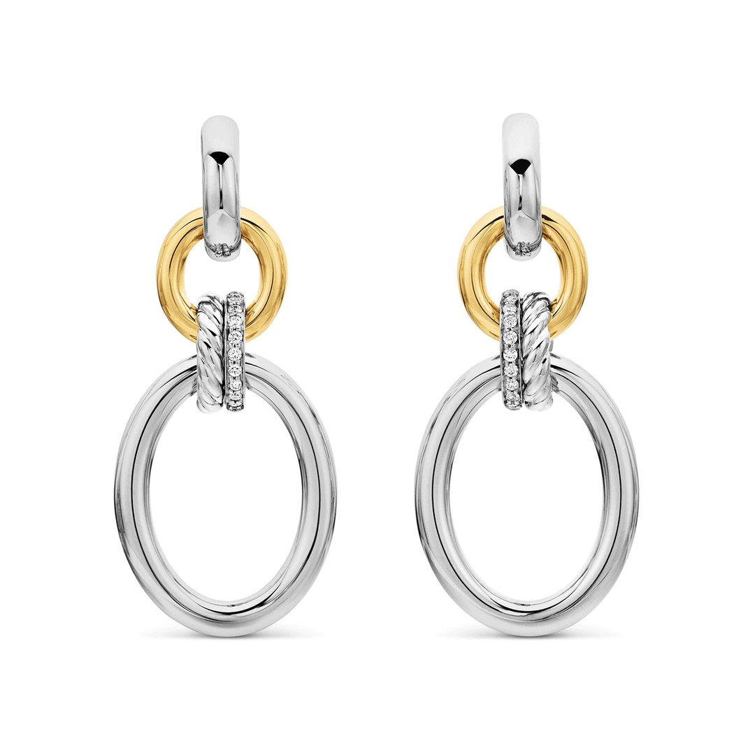 David Yurman Mercer Circular Drop Earrings in Sterling Silver with 18k Yellow Gold and Pavé Diamond