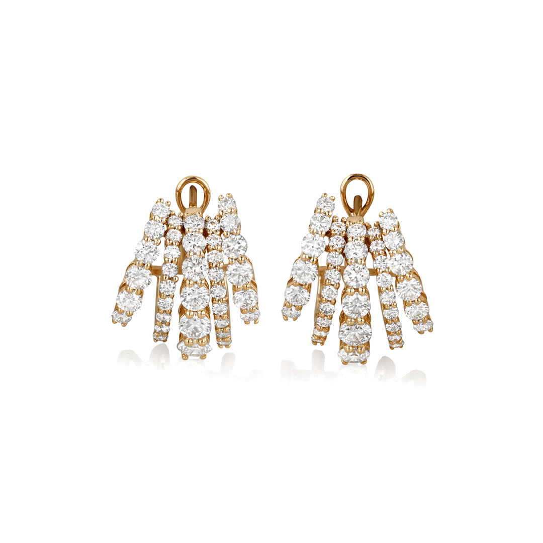 18k Yellow Gold and Diamond 2.69 Total Weight Five Row Hoops