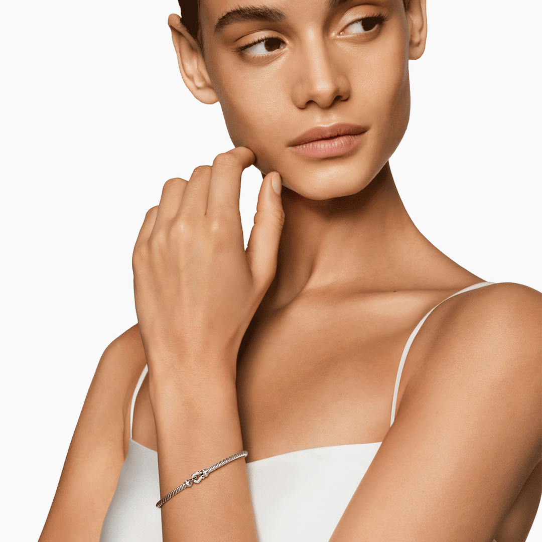 David Yurman Buckle Classic Cable Bracelet Sterling Silver with Diamonds, 3mm
