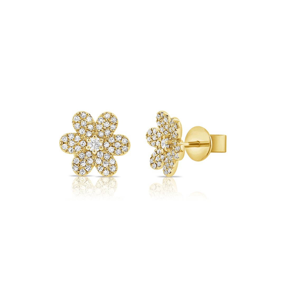 14k Yellow Gold and 0.23 Total Weight Diamond Floral Studs