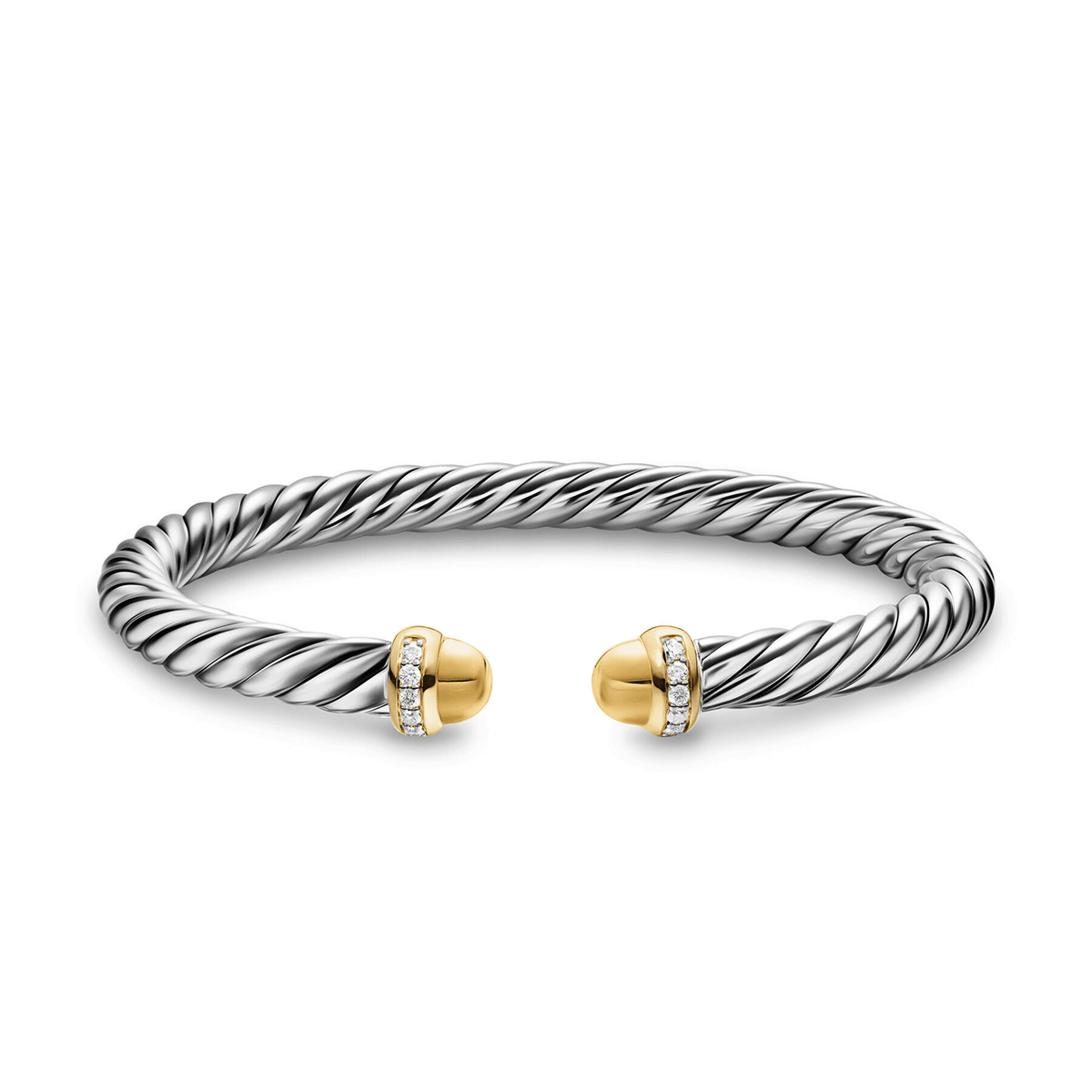 David Yurman Cable Flex Bracelet Sterling Silver with 14k Yellow Gold Domes and Diamonds, 6mm