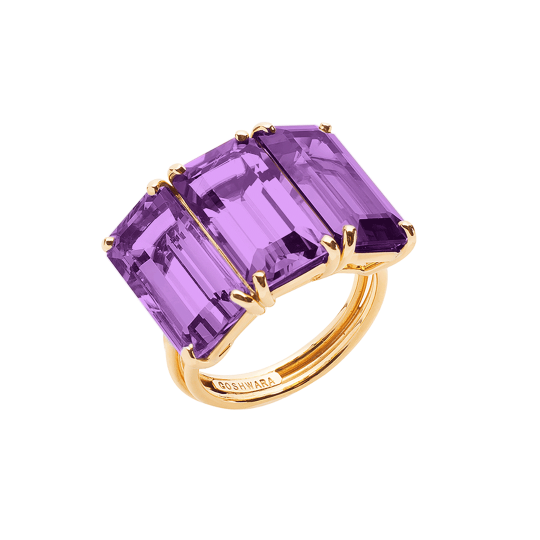 Goshwara Gossip 18k Yellow Gold and Amethyst 3 Stone Ring