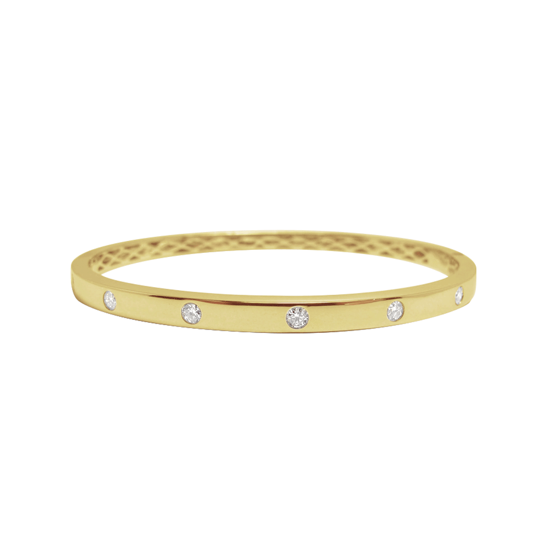 14k Yellow Gold Bezel Set .45 Total Weight Diamond Bangle Bracelet