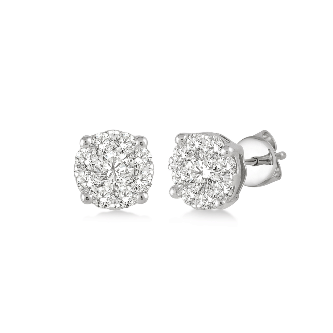 Celestial 14k White Gold and Diamond .75 Total Weight Cluster Studs