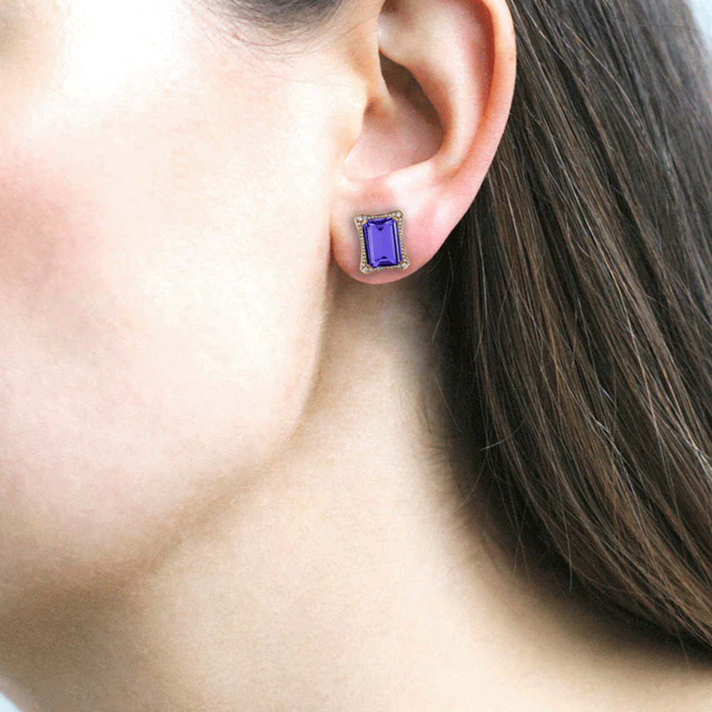Goshwara Classics 18k Yellow Gold and Emerald Cut Tanzanite Stud Earrings