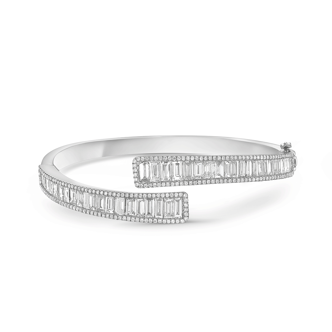 Charles Krypell 18k White Gold and 6.27 Total Weight Baguette Diamond Bypass Bracelet