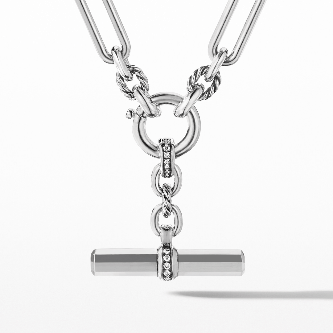 David Yurman Lexington E/W Chain Necklace in Sterling Silver with Pavé Diamonds