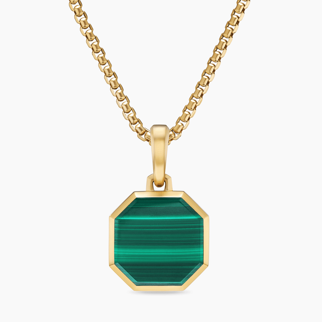 David Yurman Faceted Stone Amulet 18k Yellow Gold with Malachite, 16mm