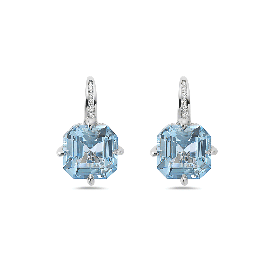 Charles Krypell 18k White Gold Aquamarine and Diamond Earrings