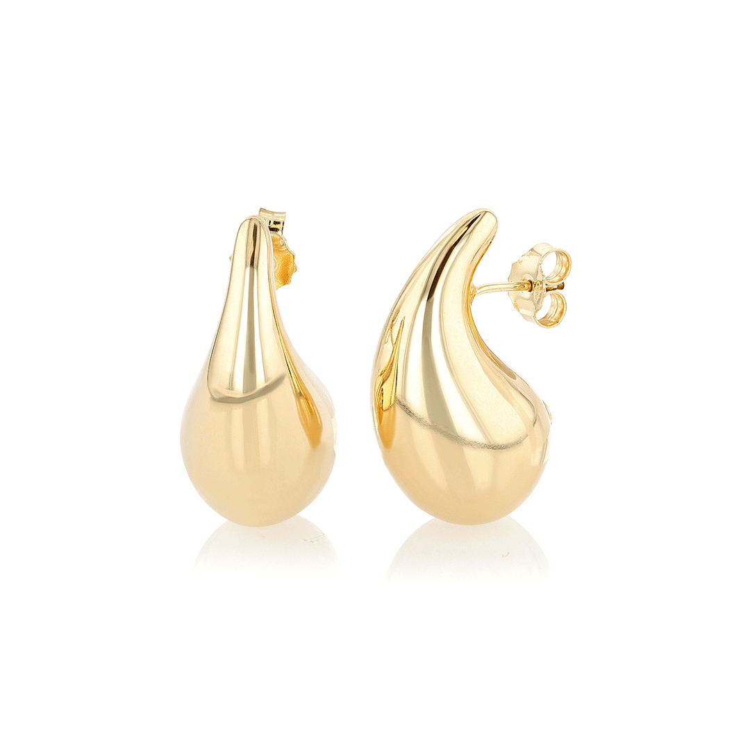 14k Yellow Gold Large Puffy Teardrop Earrings