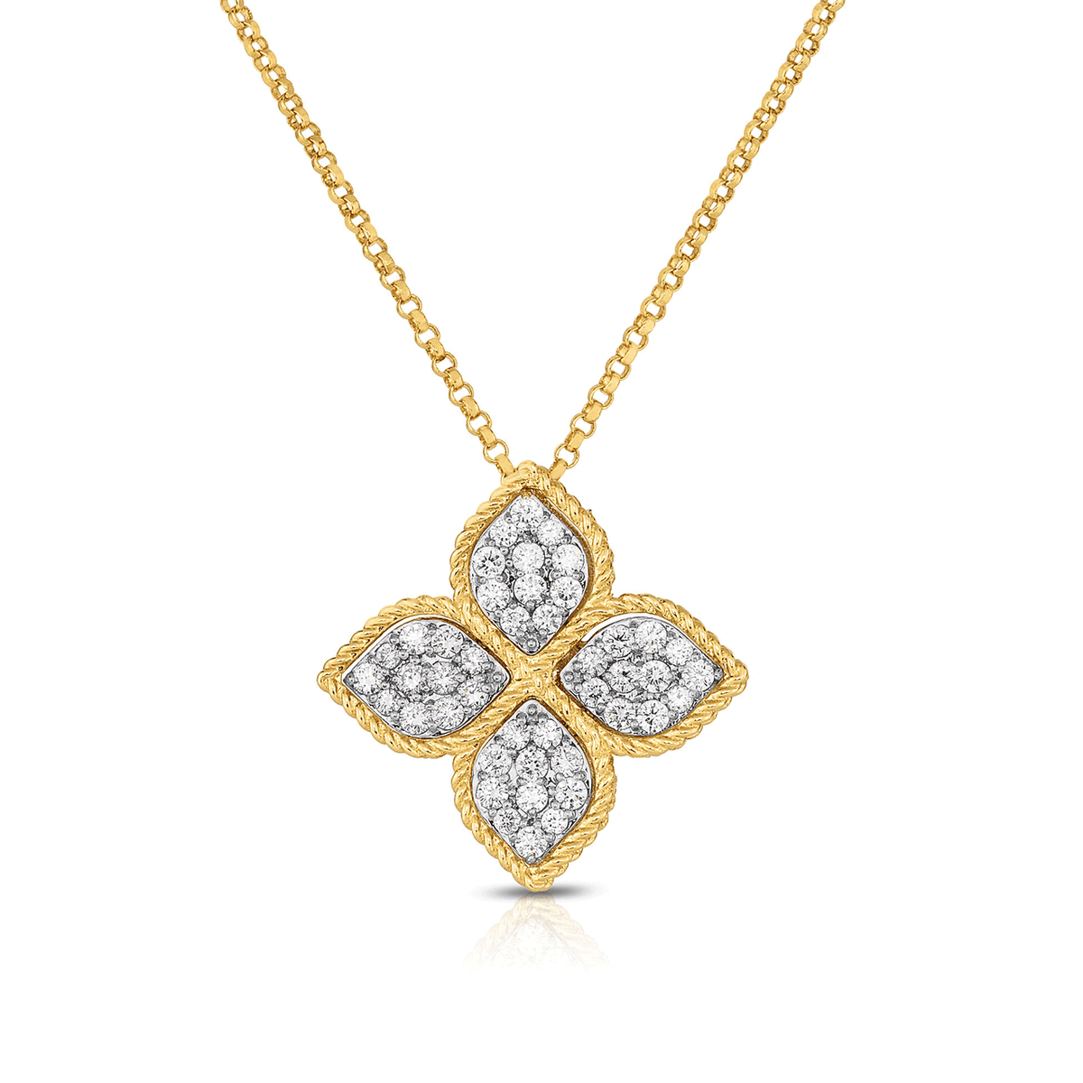 Roberto Coin Princess Flower 18k Yellow Gold Diamond Large Pendant