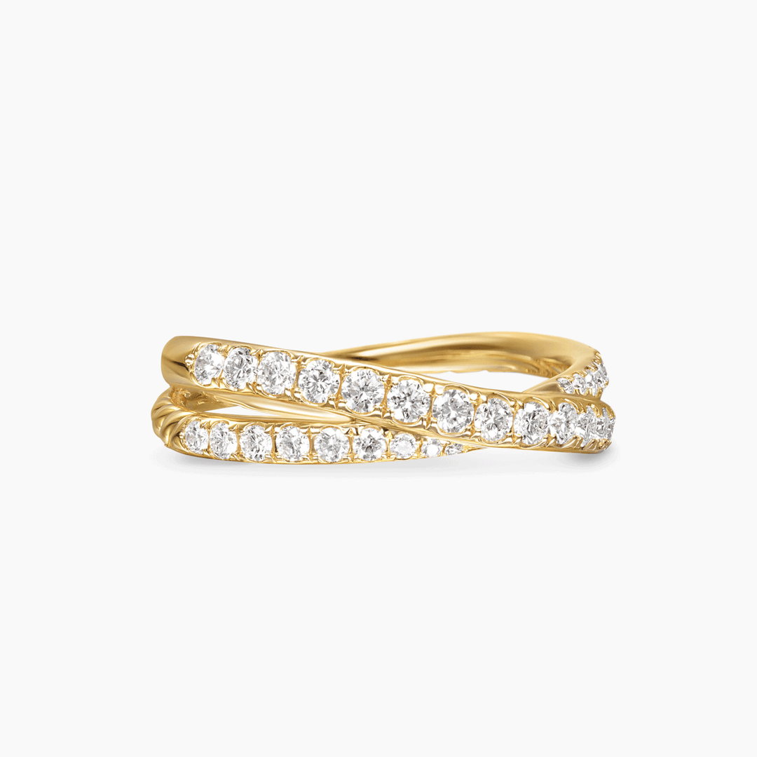 David Yurman Pavé Crossover Ring 18k Yellow Gold with Diamonds, 6mm