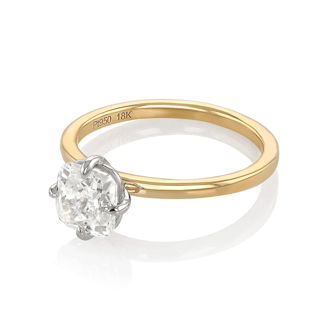 Caroline 18k Yellow Gold Solitaire Cushion Diamonnd 1.30 Total Weight Engagement Ring