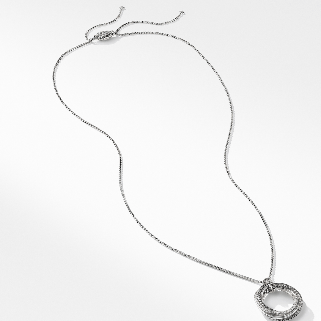 David Yurman Crossover Pendant Necklace in Sterling Silver with Pavé Diamonds