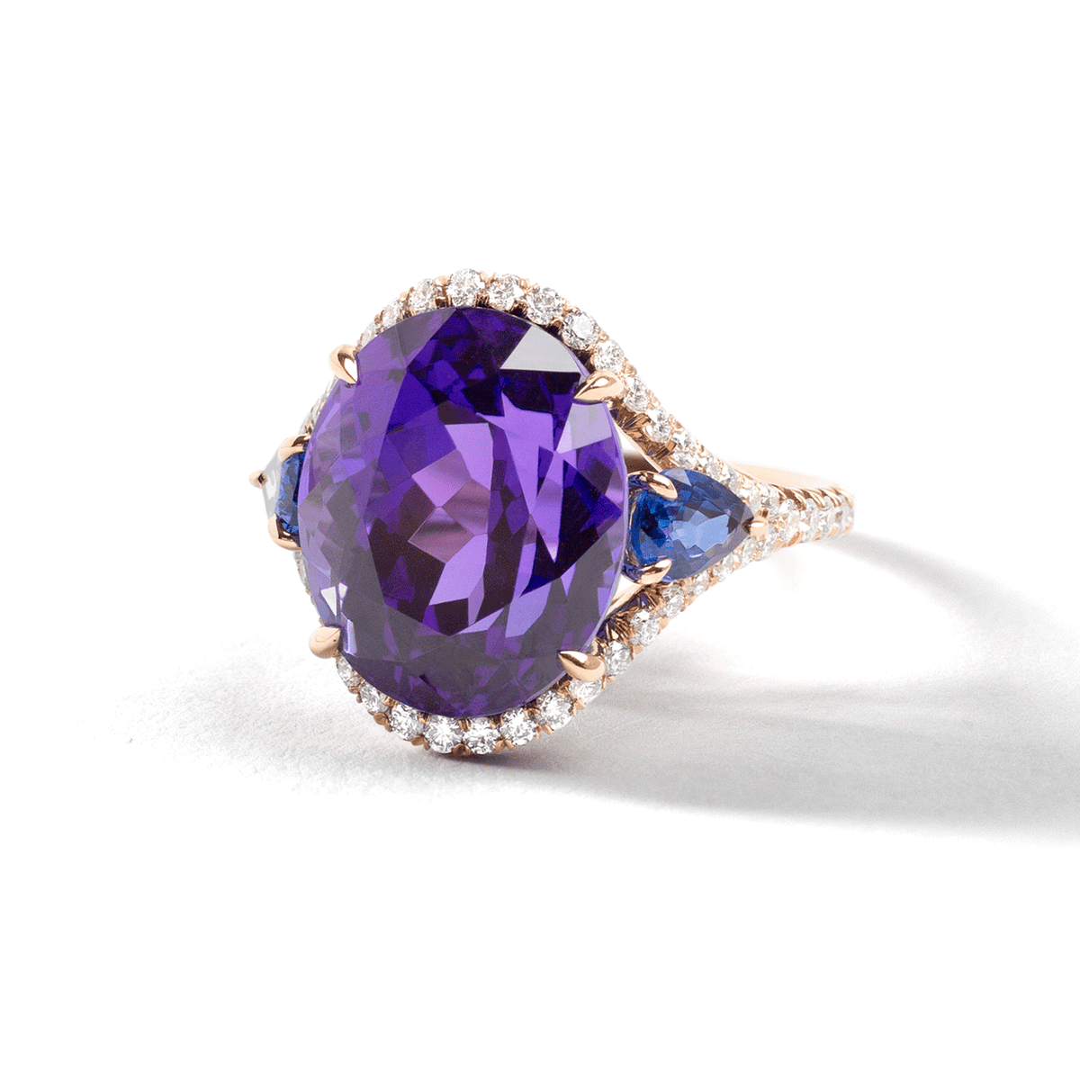 18k Rose Gold Tanzanite, Sapphire and Diamond Ring